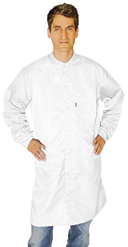 CleanPro C3.2 Cleanroom Frock with Anti-Static Knit Cuffs & Zipper Closure with Snap Collar, White (Medium)