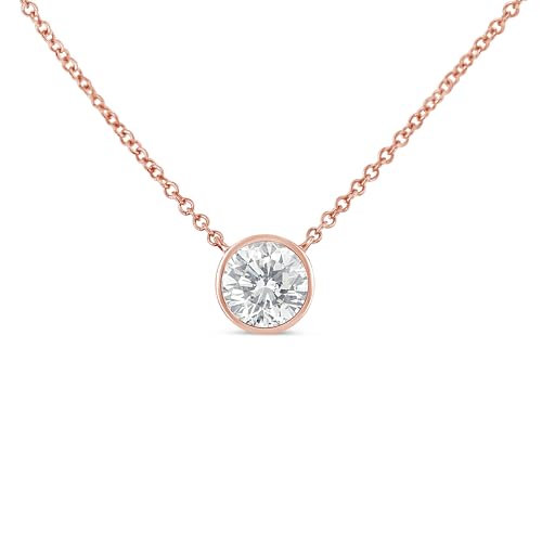 Haus of Brilliance 10K Rose Gold 1/5 Carat Round Brilliant-Cut Diamond Modern Bezel-Set Solitaire 16"-18" Pendant Necklace (H-I Color, SI2-I1 Clarity)