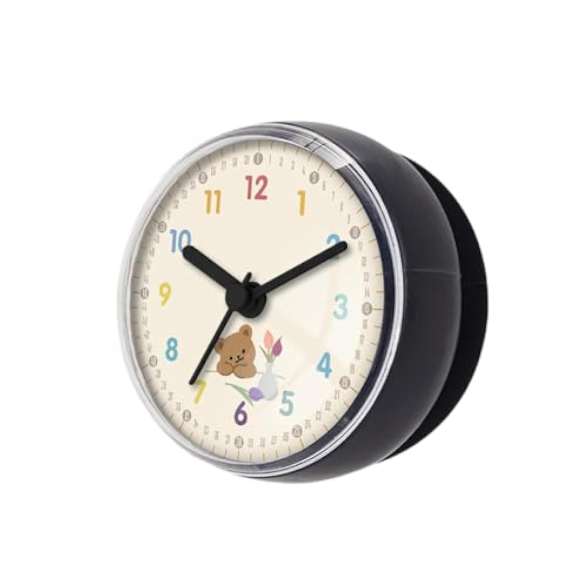Compact Modern Suction Cup Clock, Black Gray
