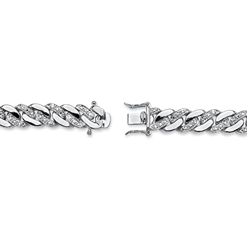 PalmBeach Men's Platinum-plated Genuine Diamond Accent Curb Link Bracelet (9mm), Box Clasp, 8.5 inches2