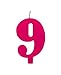Candela numero 9 Nove FUCISA SCINTILLANTE - numerale h 9,5cm - Candelina FUXIA per Torta e dolci - candela di compleanno in cera a forma di numero (9 Nove)