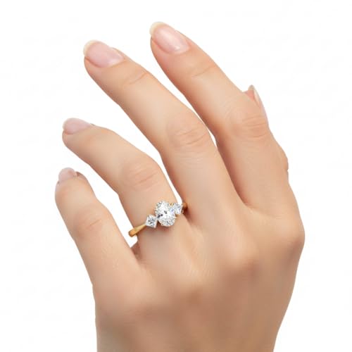 Image of Choose Your Gemstone Kite Design Diamond CZ Ring Yellow Gold Plated Oval Shape 3 Stone Engagement Rings Everyday Jewelry Wedding Jewelry Handmade Gifts for Wife US Size 4 to 12