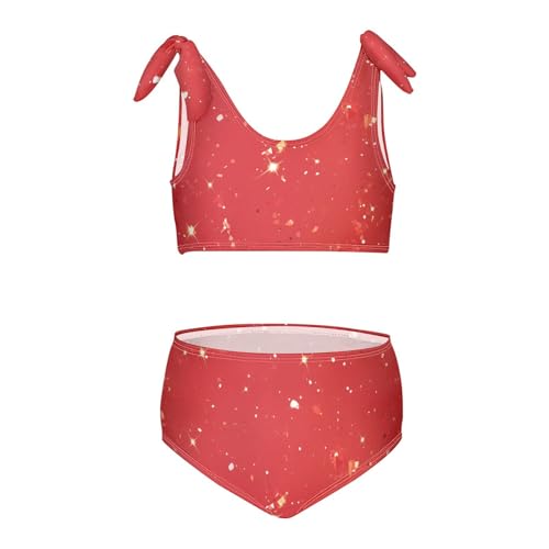 KLL Red Glitter Texture Girl 2 Piece Bikini Sets Quick-Dry Swimsuits Swimwear Adjustable Shoulder Strap