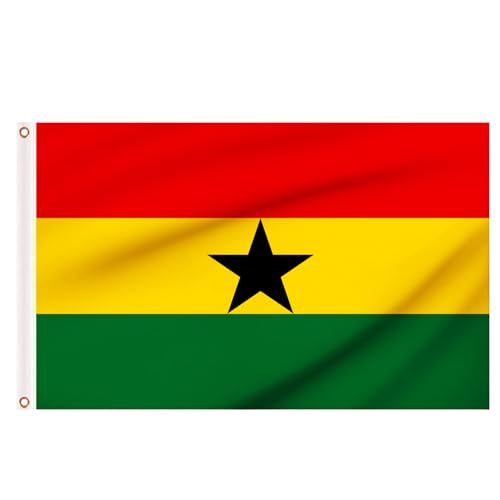 Ghana Flags 5ft x 3ft, Large Ghana National Flag with Brass Eyelets for Independence Day School Culture Party Festival Indoor Outdoor Decorations