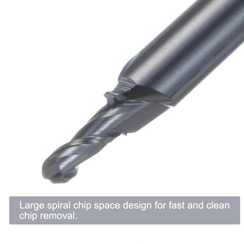 Image of uxcell Ball Nose End Mill CNC Router Bit, 1 /32 inch Radius 1 /8 inch Shank Solid Carbide AlTiN Coated Upcut Spiral 2 Flutes Cutter Milling Tool, 1 /16 inch Dia 1-1 /2 inch Total Length