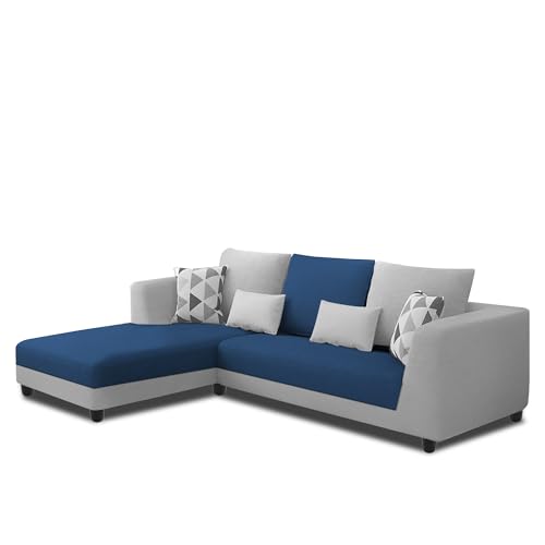 Image of Galib LHS 4 Seater L Shape Sofa Set for Living Room (Blue Grey Fabric) Premium Fabric Sofa