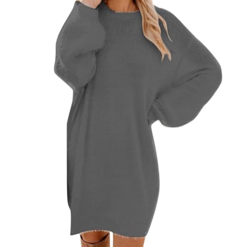 Generisch Pullover für Damen Pulloverkleid Damen Winter Langarm rRundhals Strickkleider Elegant Long Pulli Frau Langarm Pullikleid Lang...