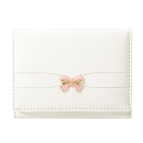 Sunwel Fashion Wallets Girls Cute Coquette Bow Small Wallet Aesthetic Card Holder ID Window Purse for Women (PINK BOW CREAM)