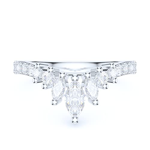 Sterling Silver Slight V Shaped Crown Simulated Marquise & Round Diamond Matching Ring Wedding Band2