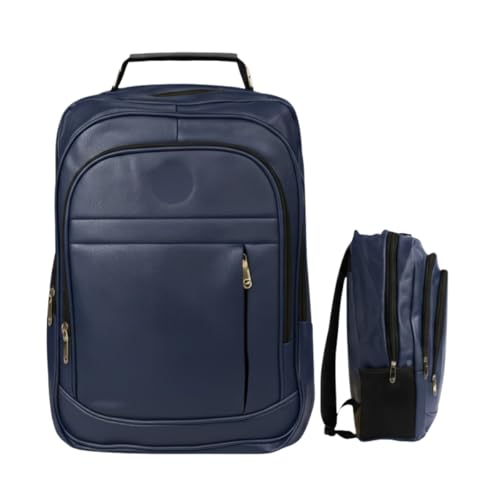 Mochila Executiva em Couro Sintético Impermeável, Preta, 40L, com Compartimentos Organizadores (Azul)
