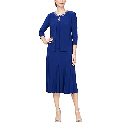 Image of Alex Evenings Women's 2 Piece Tea Length Jacket Dress with Sequin Beaded Trim