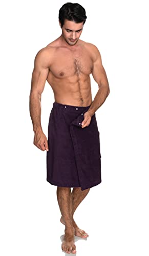 Image of TowelSelections Mens Shower Wrap Adjustable Cotton Terry Bath Gym Cover Up with Snaps Large-XX-Large Indigo