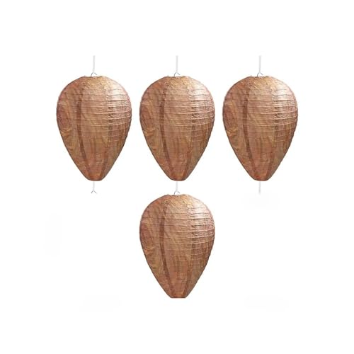 Wasp Nest Decoy 4-Pack, Yellow Paper Wasp Deterrent for Outdoor Hanging, Hornet Nest Replica to...