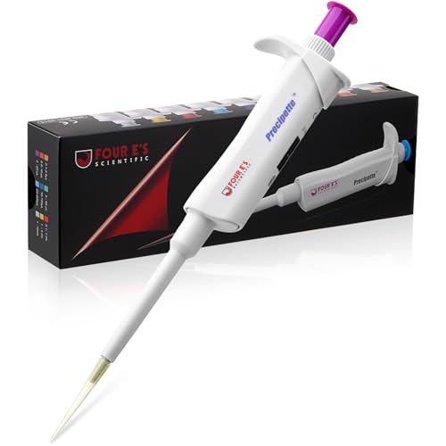 Image of 4E's USA Lab 2-20μL Pipette: Single-Channel Adjustable Micropipette with Color-Coded Top (Purple), 4 Digit Display, Universal Tip Cone, High Accuracy, ISO 8655 Calibrated & Lower Portion Autoclavable
