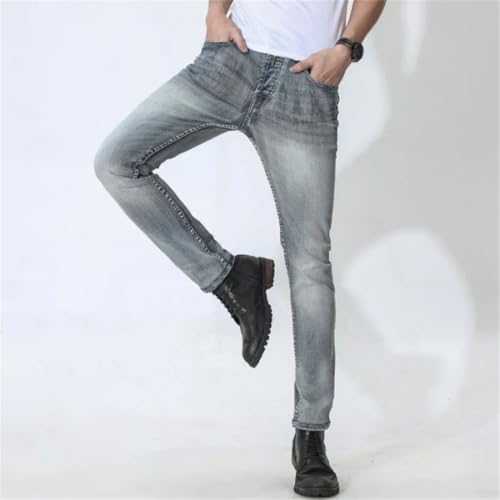 Men's High Elastic Slim Fit Small Feet Jeans Summer Lightweight Stretch Denim Trousers2