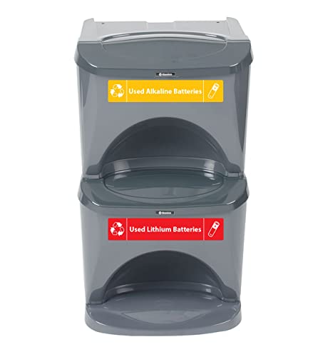 Glasdon Nexus Stack 16G Battery Recycling Bin (Dark Gray, Variety Battery Recycling Decals...