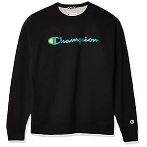 Champion Men’S Powerblend Fleece Crew, Multi Color Script