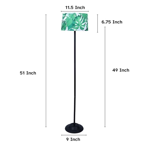 Image of tu casa Black Metal-Iron Base Foldable Floor Lamps with Palm Print & Satin Shade for Bedroom, Living Room, Lounge, Office Area, Gifting Without Bulb for Home Decoration (Height - 53 inch)