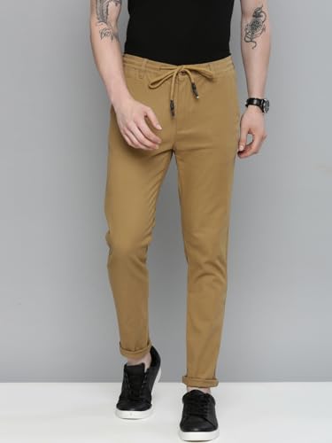 Image of The Indian Garage Co Men Slim Fit Solid Mid-Rise Chinos