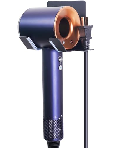 Hair Dryer Holder Blow Dryer Holder Wall Mounted Hair Tool Organizer Self Adhesive Hair Dryer Holder Wall Mount Compatible for Dyson Hair Dryer Holder for Bathroom Black PTALSEAW