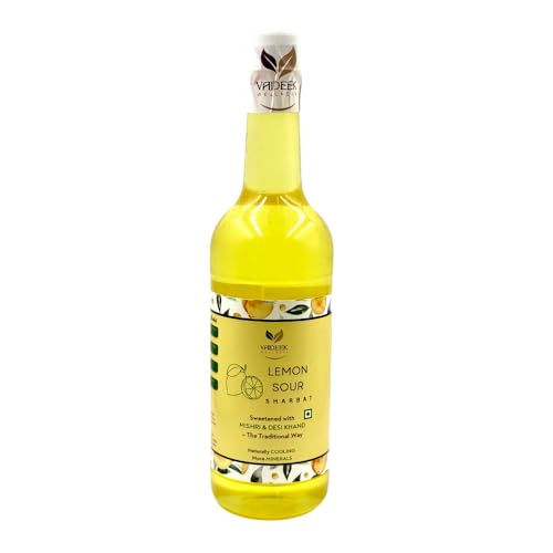 Image of Vaideek Lemon Sour Sharbat 750ml | Refreshing Nimbu Drink with Mishri & Desi Khand | No Refined Sugar Summer Beverage | Citrus Sharbat for Mocktails, Coolers & Refreshing Drinks