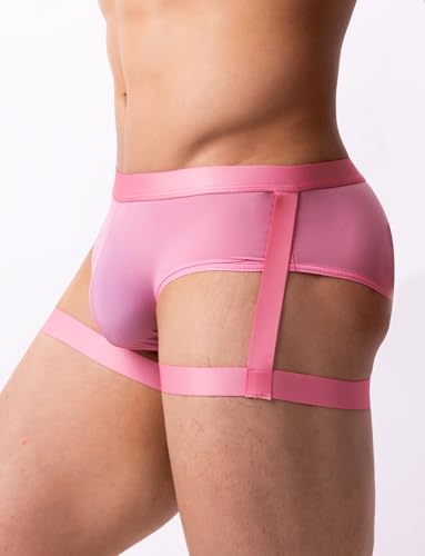 FEOYA Men Mesh Ice Silky Bikini Briefs Sexy Jockstrap Leggings Garter Underwear Bulge Pouch Low Rise Panties with Garter2