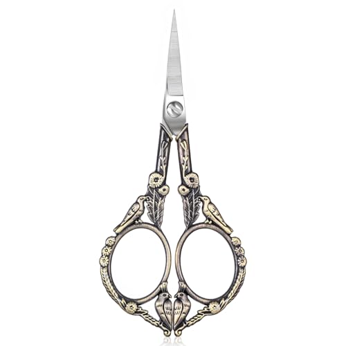 Yuanchu Stickschere Klein, Retro Handwerk Schere Edelstahlschere Stoffschere Handarbeitsschere Nähschere Textilschere Bastelscheren zum Nähen Gewinde Nadelarbeit Handwerkliche Trimmen(Bronze)