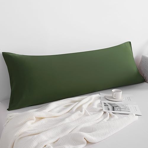FLXXIE Body Pillow Cover - Super Soft Microfiber 20x54 Body Pillow Case - Envelope Closure, Wrinkle, Stain Resistant Olive Green Body Pillowcase, 20x54, Olive Green