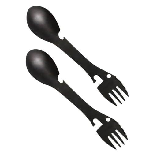 ledmomo 2個 多機能アウトドア食器 合ステンレス製携帯用カトラリー キャンプ 用 フォーク スプーン ナイフ 栓抜き付き 旅行 登山 ハイキング