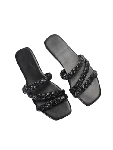 Sandals Women Women's Fashion Square Toe Braided Twist Simple Casual Women's Flat Sandals