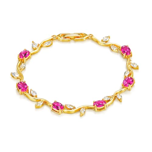 Image of H&K Jewels Tulip Bracelet with Oval Pink Ruby Crystals and Marquise White Stones, Anti-Tarnish, Tulip Collection|Anti-Tarnish & Waterproof|Korean design|Gift for GF and Wife