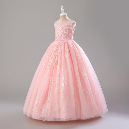 IDOPIP Sequin Appliques Flower Girl Dress for Kids Wedding Pageant Party Long Gown Princess Birthday Communion Tulle Dresses2