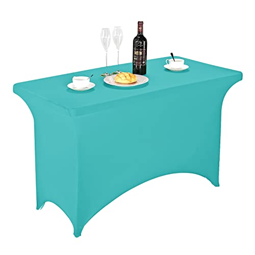 Image of FORLIFE Spandex Table Cover - Fitted 4ft Rectangular Tablecloth, Stretch Patio Cover, Universal for Wedding, Banquet, Party (Turquoise)