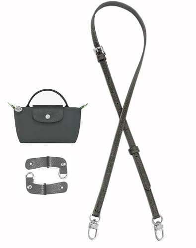 Image of Cowhide Leather Purse Strap Replacement Crossbody Handbag for Longchamp Pouch With Handle Mini Bag Adjustable Conversion Kit for Long Champ Le Pliage Bag W: 0.43in L: 37.4-47.2in(GraphiteGray)