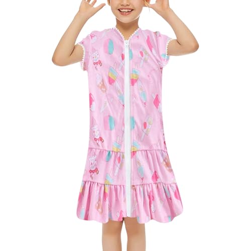 Kid Girls Swim Coverups Terry Swimsuit Cover-Up Hooded Zip-Up Beach Robe Summer Swimwear Clothes with Pocket2
