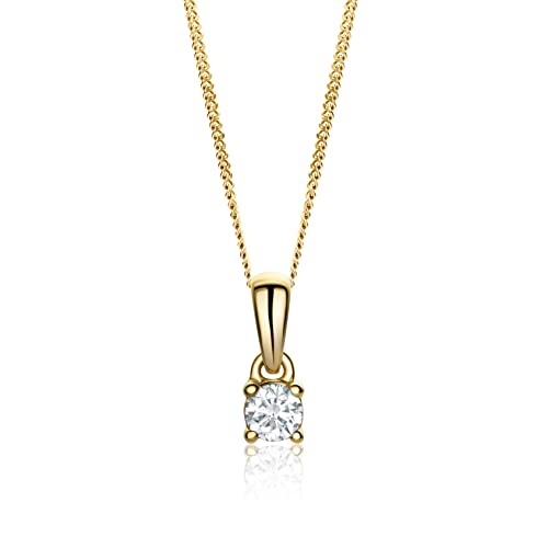 MIORE Bijoux pour Femmes Collier Solitaire avec Pendentif Diamant 0,15 Ct Chaîne Classique en Or Jaune 14 kt (585) Or, 45 cm de long