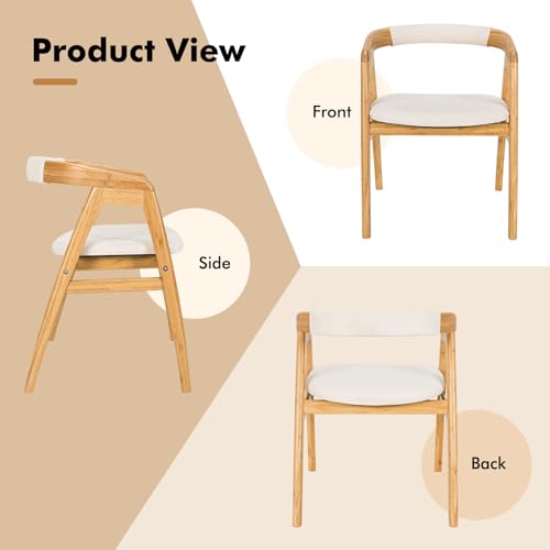 Image of COSTWAY Bamboo Accent Chairs Set of 4 with Wide Curved Backrest and Arms | Natural, Farmhouse Leisure Dining Chairs w /Comfy Cushion, Solid Legs, Upholstered Armchair for Living Room, Bedroom, Kitchen