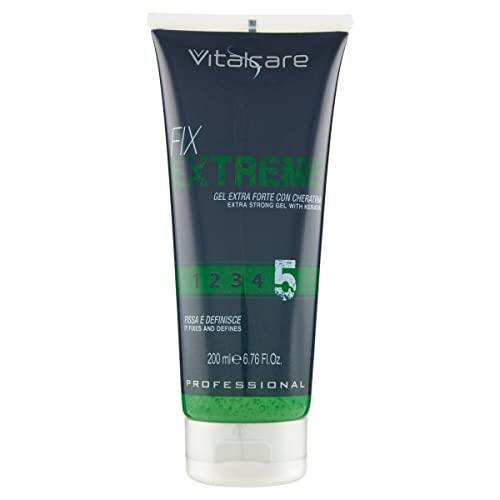 Vitalcare | Fix Extreme - Gel Extrafuerte, Gel con Fijación Fuerte, Fija y Define Cabello, Gel Hombre con Queratina, No Deja Residuos, 200 ml