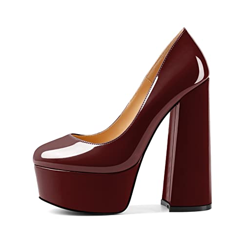 Soireelady Women's Platform High Heels Round Toe Chunky Block Heel Pumps Slip On Dressy High Heels for Party, Evening and Nightclub2