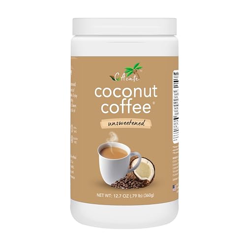 CAcafe Coconut Coffee Unsweetened, Coconut Infused Colombian Coffee, No Added Sugar, Creamy Drink Mix, Make Iced or Hot, Packed with Antioxidants, Natural Energy and Stress Relief (12.07oz)