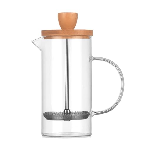 VALINK Cafetera de prensa francesa de madera, vidrio de borosilicato con tapa de madera para café o té, 350 ml