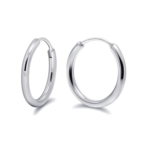 Pendientes pequeños, pendientes de aro de oro blanco, estilo sencillo con pendientes en diseño de aros, joyas y regalos, Oro blanco de 14 quilates, Sin piedra preciosa