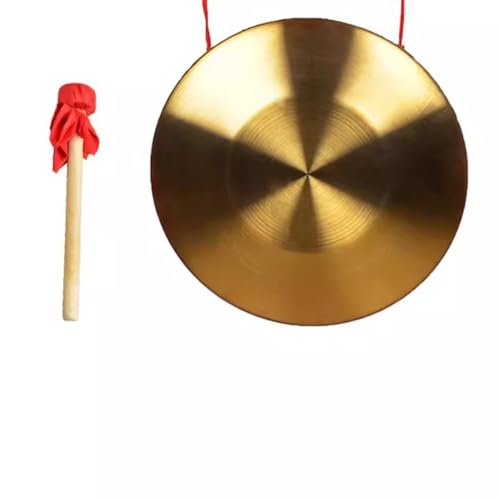 GRRICEPL Gong Instrument, Chinese Traditional Percussion Instrument Copper Gong, for Wedding Opening Celebration, Party, Festivals (Color : Gold-A, Size : 36cm)