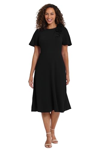 Image of London Times Women's London Times Women's Dresses Rosette Flutter Sleeve Fit and Flare Duchess Guest of Shower Mother of The Bride Feminine