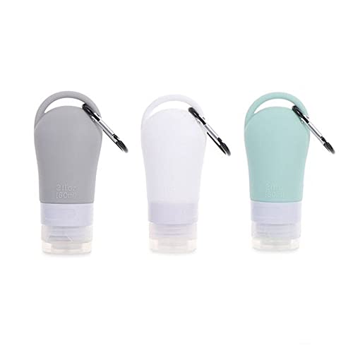 3Pcs Leakproof Silicone Refillable Squeezable Travel Tube with Keychain Hook for Cosmetic Toiletry Shampoo Sub-bottling Travel Bottle(60ml)