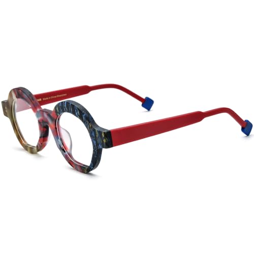 Image of HEPIDEM Multicolor Acetate Glasses Frame Women,Oversize Round Optical Eyeglasses