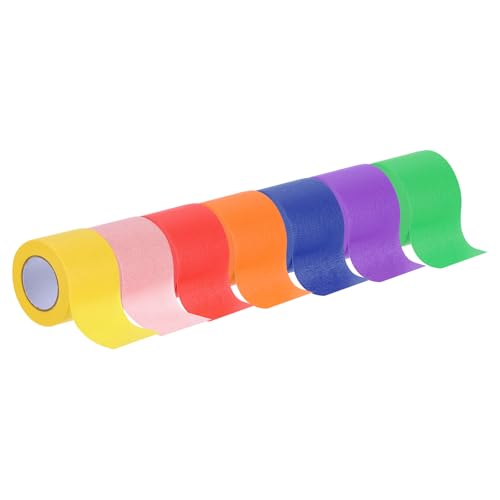 Image of Masking Tape Painters Tape Paper Tape [for Crafts DIY Walls Painting Packing Automotive Decoration Teaching]- 2 Inch x 16 Yards /7 Rolls(Green /Pink /Orange /Yellow /Red /Purple /Blue)
