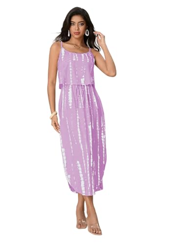 Image of RoseSeek Women's Spaghetti Strap Tie Dye Cami Sun Dress Beach Midi Summer Dresses Resort Wear Vacation Outfits