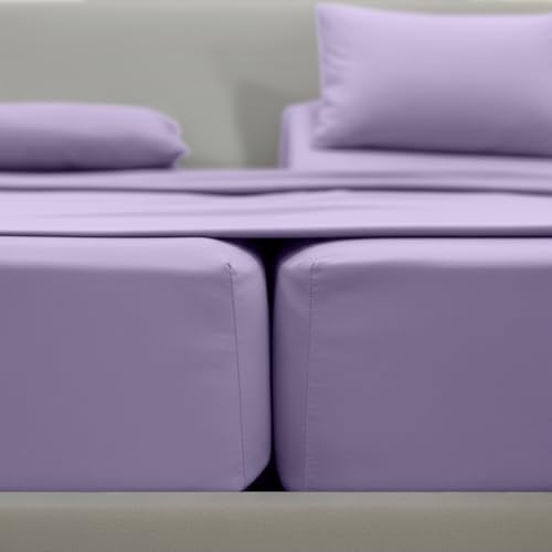 Image of Elegant Comfort Luxurious 1500 Premium Hotel Quality Microfiber Three Line Embroidered Softest 5-Piece Bed Sheet Set, Wrinkle and Fade Resistant, Split King, Lavender