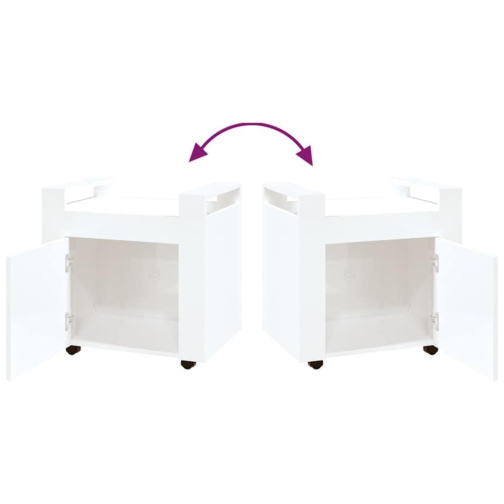 Carrello da ufficio con ruote, bianco lucido, 60 x 45 x 60 cm, mobile con porta, carrello per ufficio e studio